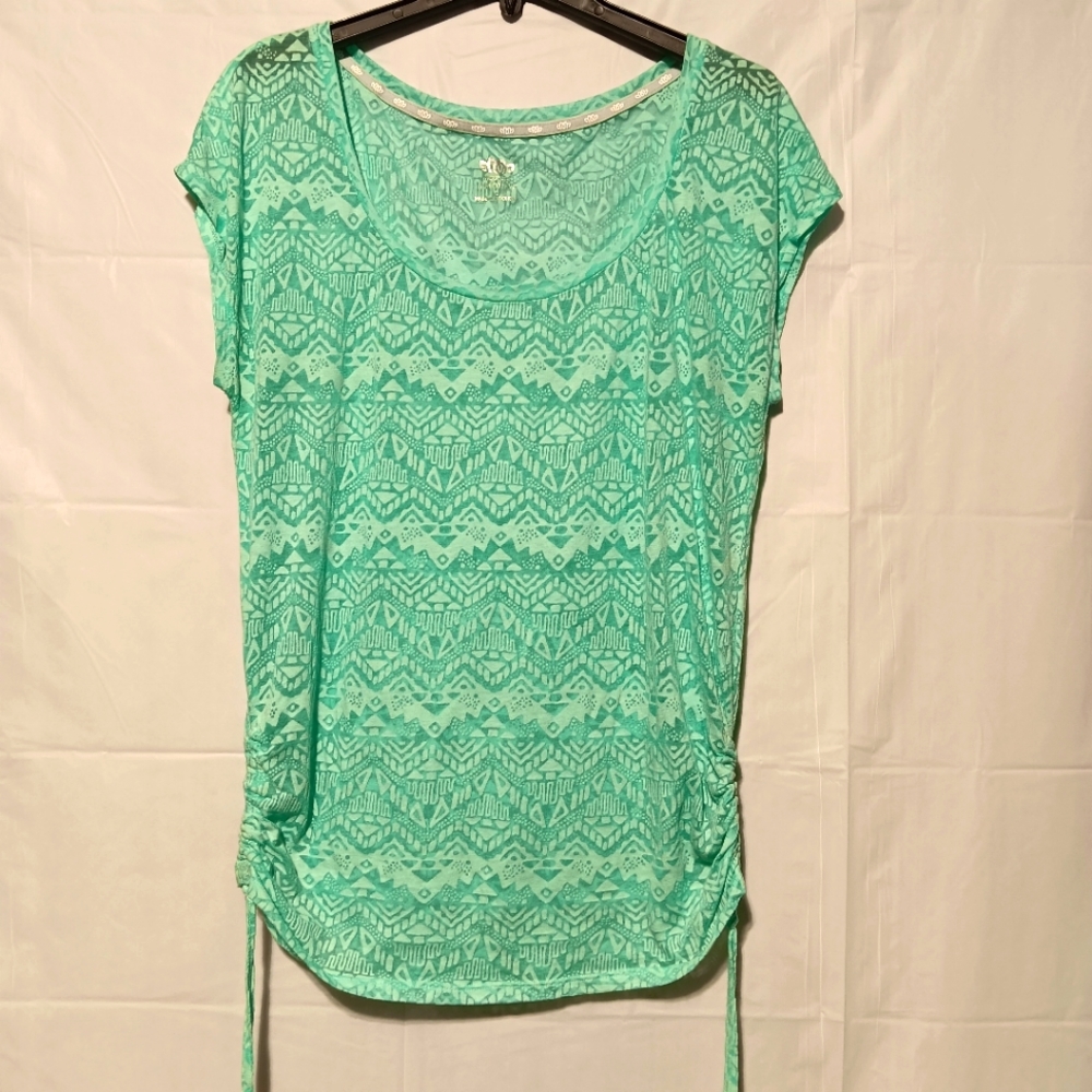 Maurice's In Motion EUC Sheer Pattered Mint Tunic, Cap Sleeve, Size Large